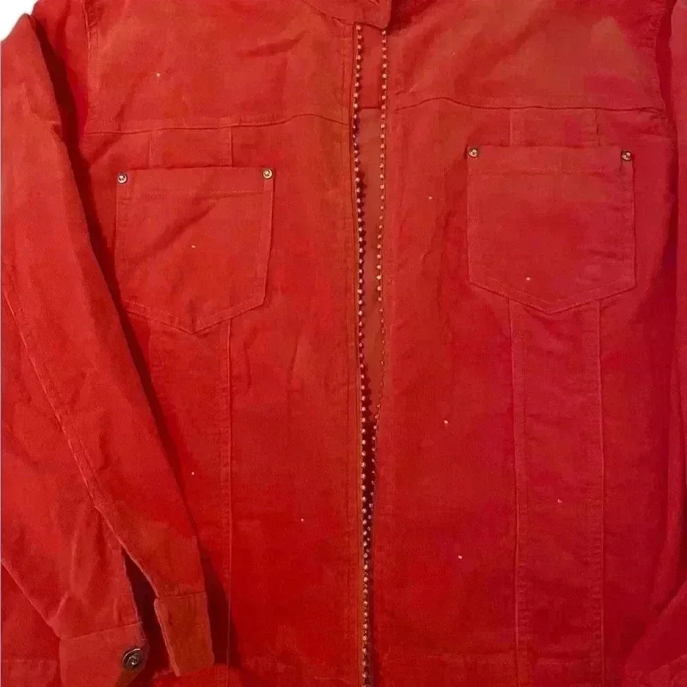 Orange Corduroy Jacket Size XL. Breast pockets, rhinestones zipper